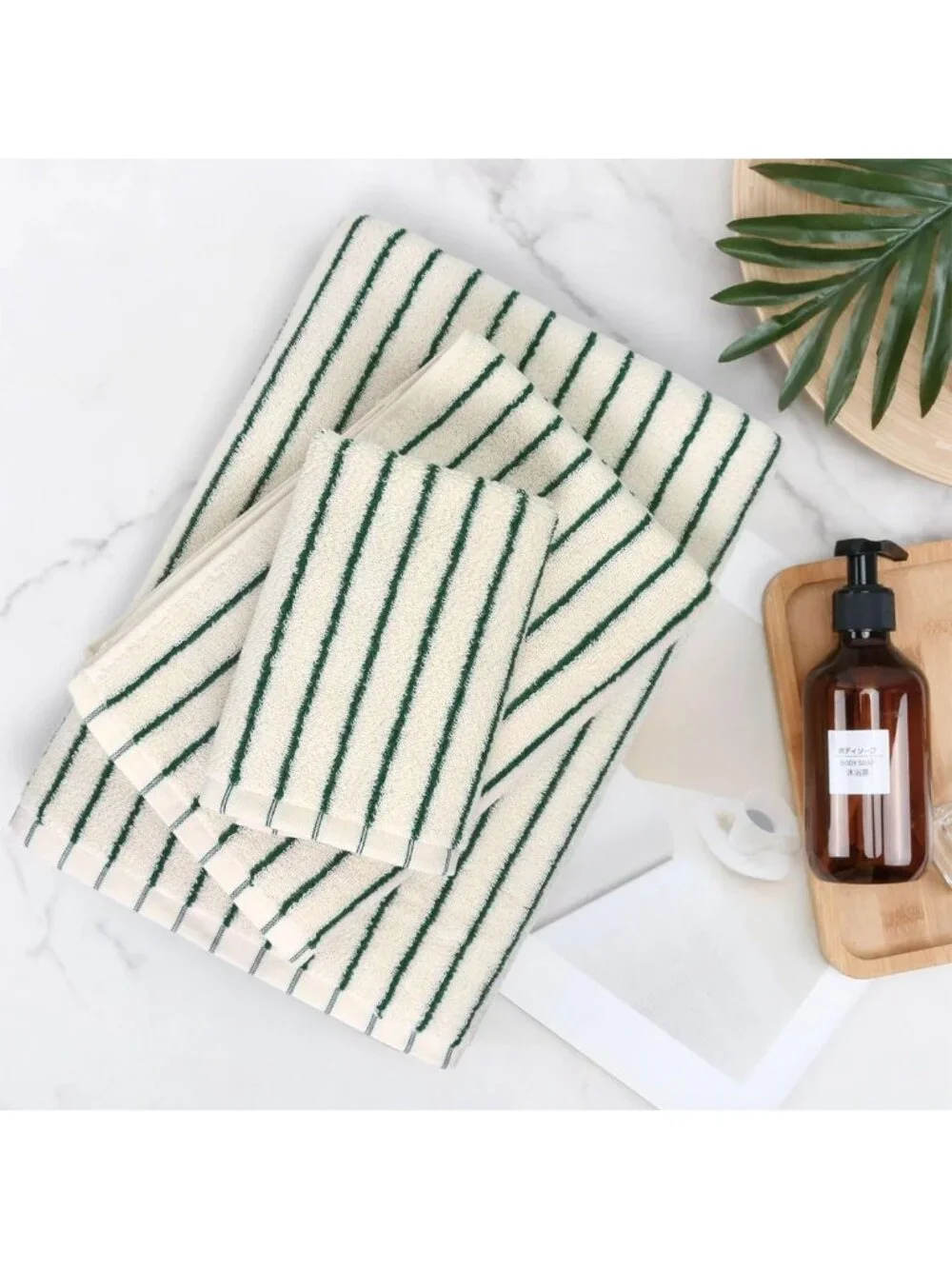 8-Piece Soft Green Towel Set - Ultra Absorbent Cotton Striped Bath Towels